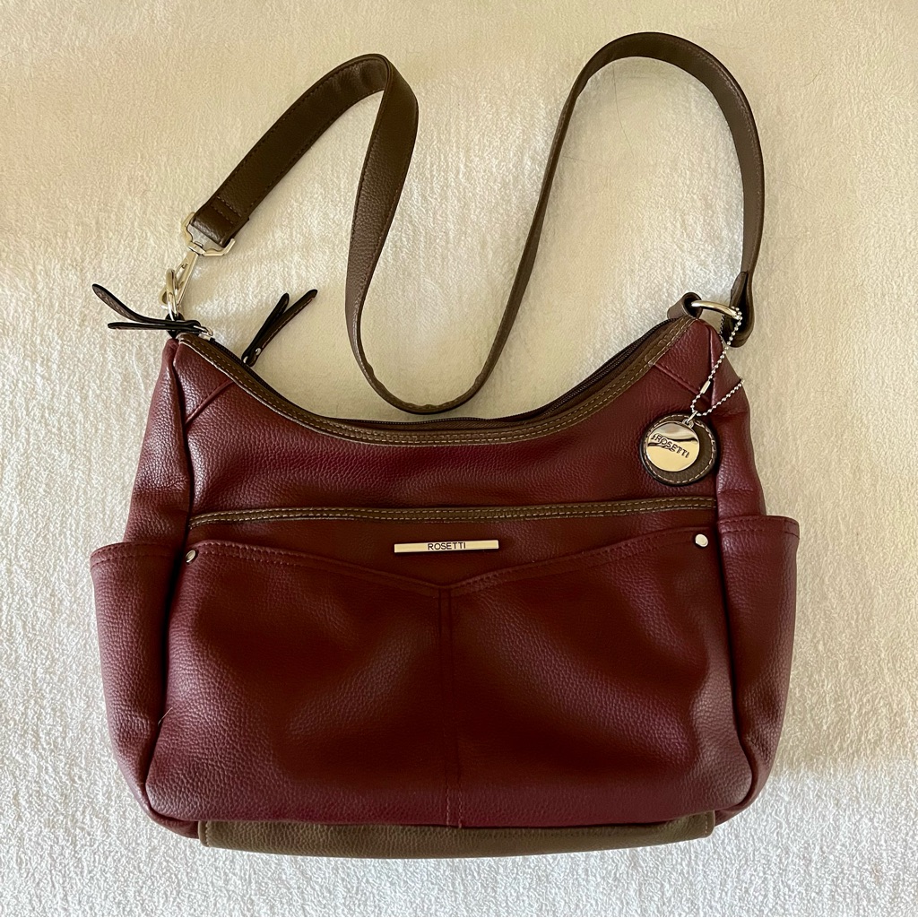 Rosetti Twotone BurgundyBrown Soft Shoulder Bag With Pockets